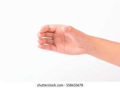 woman hand show holding something  isolated on white background.