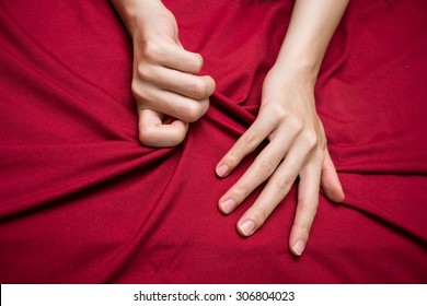 Woman Hand Sign Orgasm On Bed