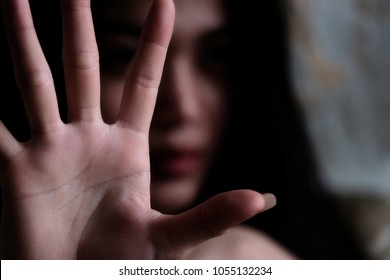 Woman hand sign for stop violence against