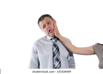 Woman hand slapping man's face