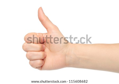 Woman hand with thumb up isolated on white background