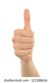 Woman Hand With Thumb Up In A White Isolated Background