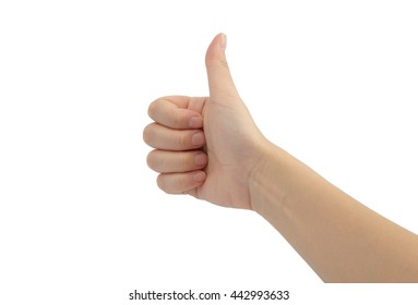 Woman hand thump up sign isolated on white background - Shutterstock ID 442993633