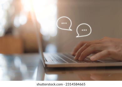 Woman hand use computer to chat or communicate in social media.  - Shutterstock ID 2314584665