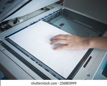 Woman Hand Using Copy Print Machine