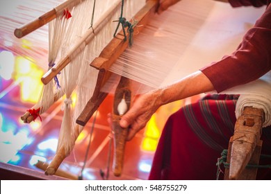 Woman Hand Weave Lifestyle In Thailand.