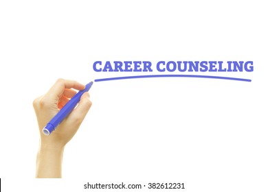 Woman Hand Writing Career Counseling On A Transparent Wipe Board.
