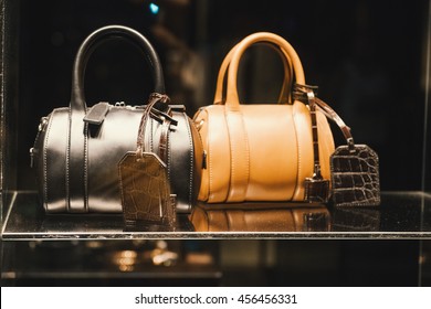 Woman Handbag In A Showcase Of A Luxury Store