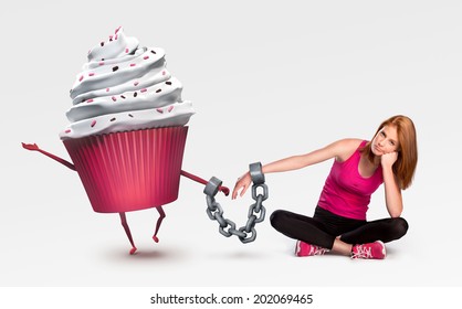 Woman handcuffed to a cupcake - Powered by Shutterstock