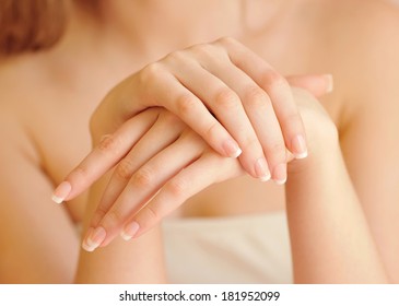 Woman Hands With Beautiful French Manicure