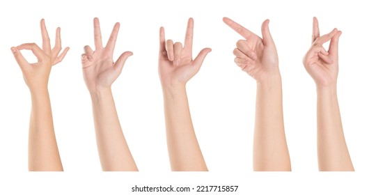 Woman hands collection and gesturing isolated on white background. - Shutterstock ID 2217715857