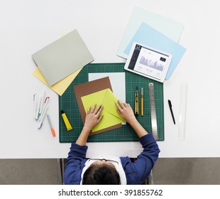 Woman Hands Folding Paper Desk Concept