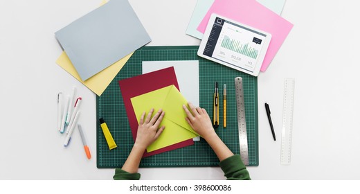 Woman Hands Folding Paper Desk Concept