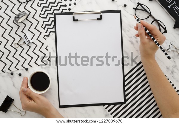 Woman Hands Hold Pencil Coffee Zebra Stock Photo Edit Now 1227039670