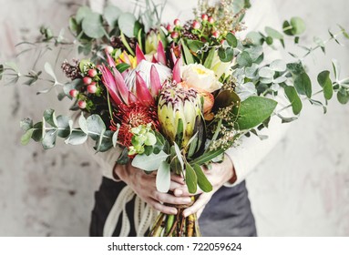 Woman Hands Holding Beautiful Flowers Bouquet - Shutterstock ID 722059624