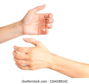 Woman hands holding something like a bottle or glass. Isolated with clipping path. - Shutterstock ID 1264188142