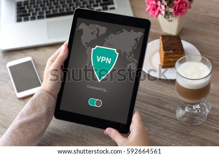woman hands holding tablet app vpn creation Internet protocols for protection private network
