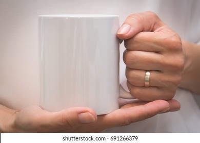 Woman Hands Holding White Mug