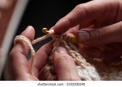 Woman Hands Knitting Crochet.Crochet Hook