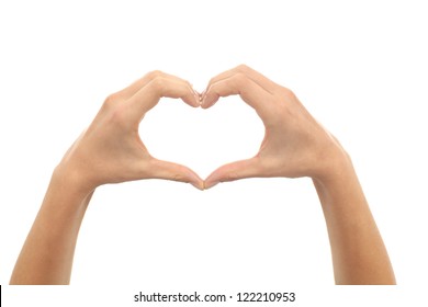 Woman Hands Making A Heart Shape On A White Isolated Background