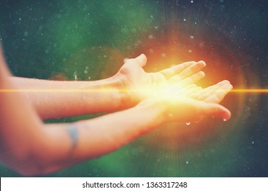 Woman hands praying for blessing from god, blurred nature background, rain, day. Religious human open empty hands with palms up. Gratitude, preacher worship, solitude pray, religion devotion concept - Shutterstock ID 1363317248