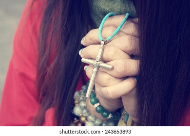 Woman Hands Praying Cross Stock Photo 243653893 | Shutterstock