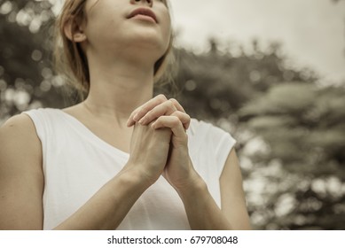 Woman Hands Praying In The Park