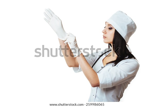 woman latex gloves