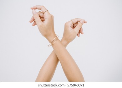 Woman Hands With Ring And Bracelet.