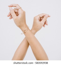 Woman Hands With Ring And Bracelet.