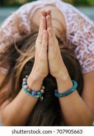 Woman Hands Together Symbolizing Prayer And Gratitude. Mudra. Yoga Concept.