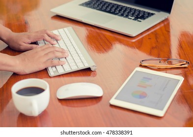 woman hands are typing on computer keyboard. Working  on desk - Shutterstock ID 478338391