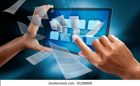 a woman hands using a personnal note book to check folders - Powered by Shutterstock