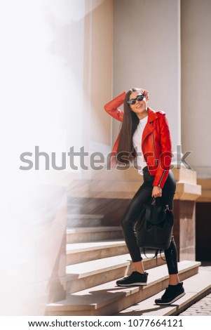 Woman happy in red