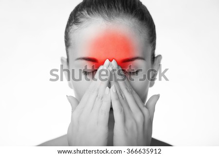 Woman has headache migraine or pain in her eyes