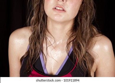 A Woman Has A Sweaty Chest And Neck.