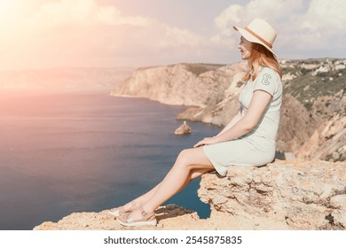 Woman in Hat Admiring the Coastal View - Powered by Shutterstock