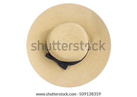woman hat with black ribbon isolated on white background