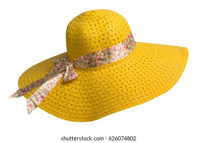 woman  hat isolated on white background .Women's beach hat . colorful hat .yellow hat . - Shutterstock ID 626074802