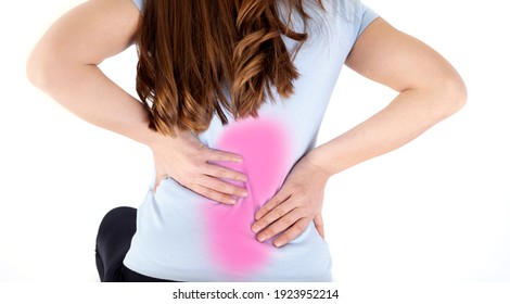 Woman Have Back Pain Holding Her Back 