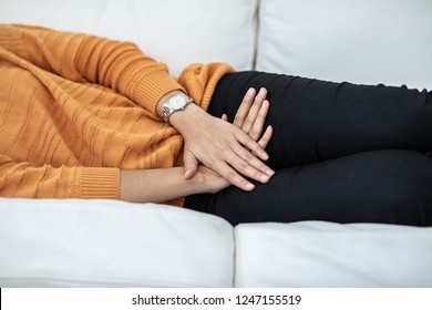 Woman Have Bladder Uti Pain Lying Stock Photo 1247155519 