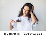 Woman have damaged and broken hair, loss hair, dry problem concept.