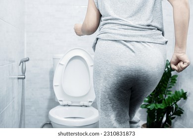 Woman have problem with Stress Urinary Incontinence, bladder control, and overactive bladder (OAB)unable to reach the toilet on time with wet pants