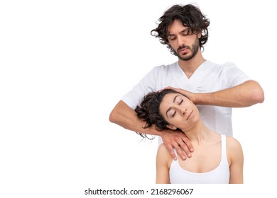 Woman Having Chiropractic Back Adjustment In Rehabilitation Clinic. Osteopathy, Physiotherapy Concept