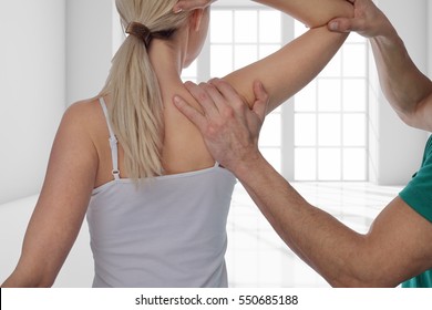 Woman Having Chiropractic Back Adjustment. Osteopathy, Alternative Medicine, Pain Relief Concept