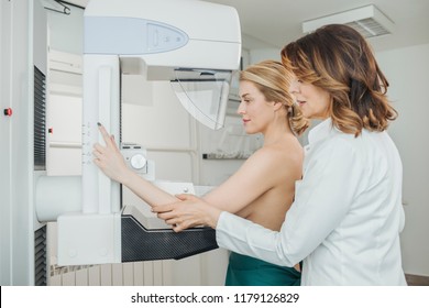 A Woman Having Mammography Examination At Hospital.