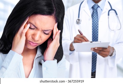 Woman Having A Migraine Headache.