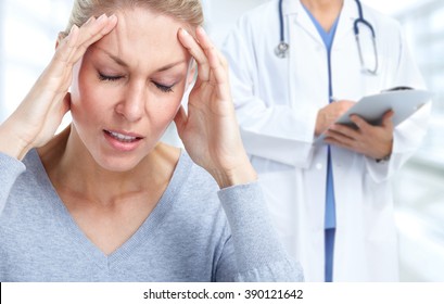 Woman Having A Migraine Headache.