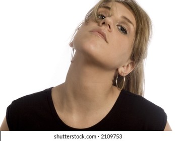 woman with head tilted back