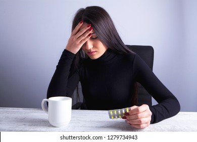 Woman Headache Medicine